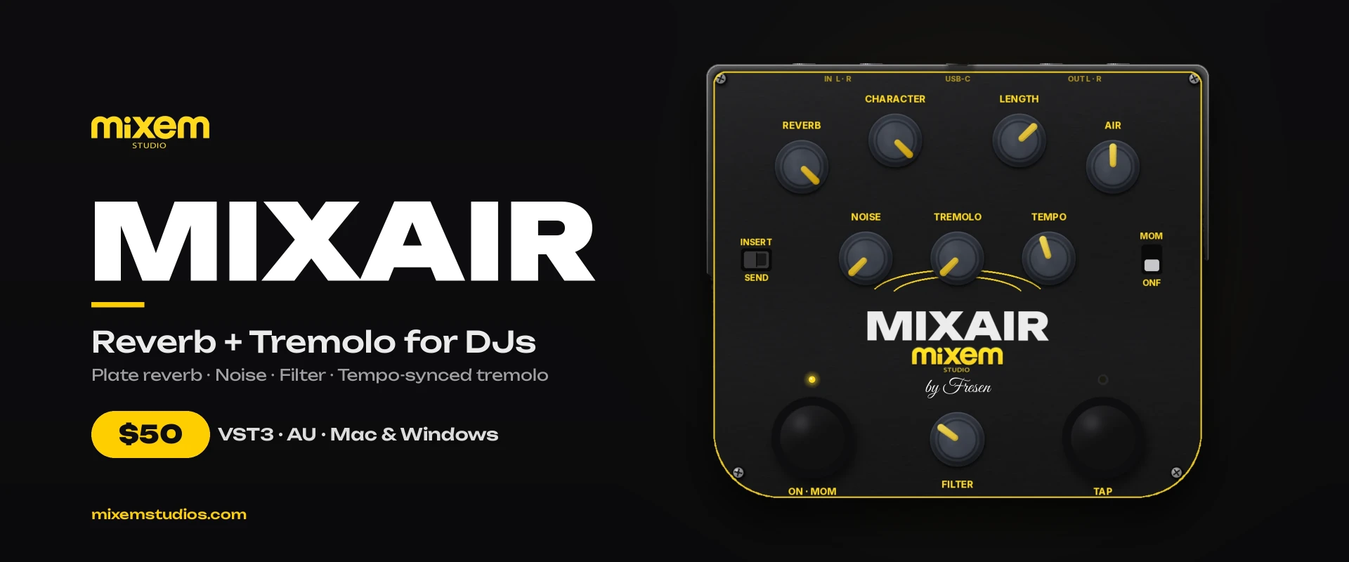 Reverb + Tremolo for DJs · MIXAIR · $37.50 USD (25% off) · VST3 · AU · Mac & Windows